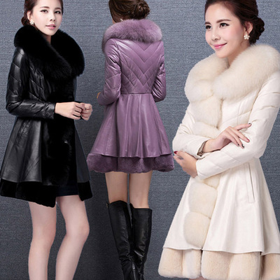 皮衣羽绒服中长款冬季新款大毛领海宁真皮仿皮草外套女装(服饰）