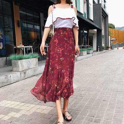 热销2018夏季韩版短袖雪纺吊带两件套半身裙女装（服饰）