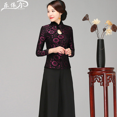 加绒加厚唐装旗袍上衣毛领短款婆婆妈妈装结婚宴礼服民族风大码冬(女装）