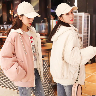 羽绒棉服女2018冬季新款韩版连帽双面穿短款棉衣宽松加厚棉袄外套女装（服饰）