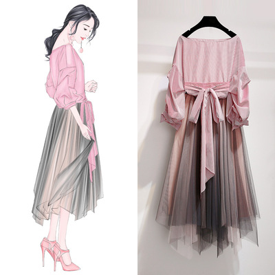 少女心连衣裙女装秋2018新款韩版时尚中长款超仙女气质裙子两件套装裙.（女装）